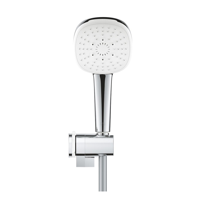 Immagine di Grohe TEMPESTA CUBE 110 set manopola doccia a 3 getti, con manopola Tempesta 27574003, supporto a parete regolabile e flessibile 175 cm, con risparmio idrico, finitura cromo 27584003