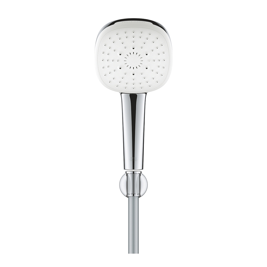 Immagine di Grohe TEMPESTA CUBE 110 set manopola doccia a 3 getti, con manopola Tempesta 27574003, supporto a parete e flessibile 175 cm, con risparmio idrico, finitura cromo 27588003