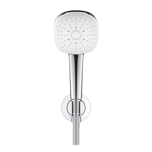 Immagine di Grohe TEMPESTA CUBE 110 set manopola doccia a 3 getti, con manopola Tempesta 27574003, raccordo erogatore con supporto, valvola di ritegno e flessibile 150 cm, finitura cromo 26910003