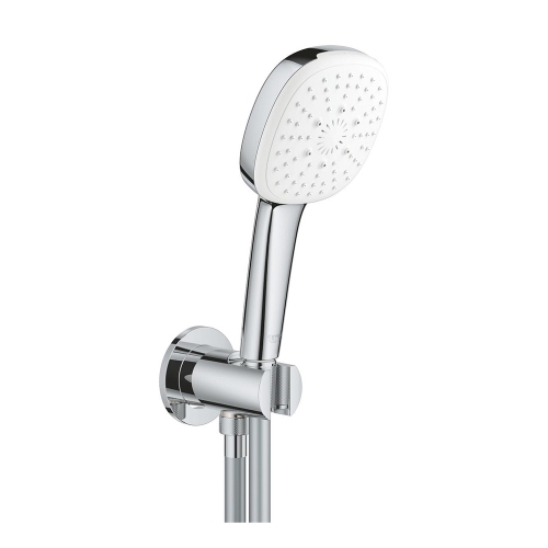 Immagine di Grohe TEMPESTA CUBE 110 set manopola doccia a 3 getti, con manopola Tempesta 27574003, raccordo erogatore con supporto, valvola di ritegno e flessibile 150 cm, finitura cromo 26910003