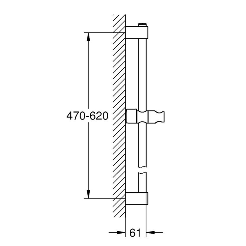 Immagine di Grohe TEMPESTA CUBE 110 asta doccia H.60 cm, con supporto scorrevole e inclinabile, fissaggio superiore regolabile in altezza, finitura cromo 27523001