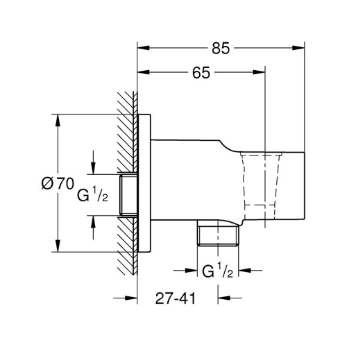 Immagine di Grohe TEMPESTA CUBE 110 raccordo erogatore, con supporto a parete per manopola doccia, finitura cromo 28628001