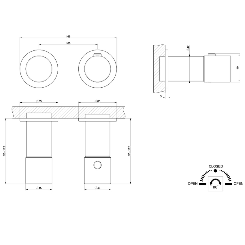 Immagine di Gessi HABITO miscelatore termostatico per doccia, a parete, 2 vie con deviatore, senza corpo incasso, finitura black metal brushed PVD 70034#707