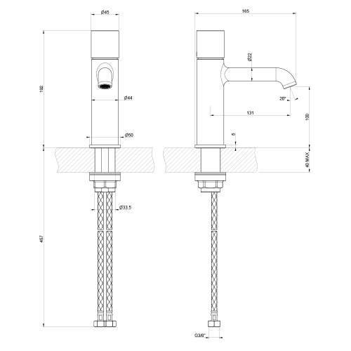 Immagine di Gessi HABITO miscelatore lavabo H.19 cm, senza scarico, con flessibili di collegamento, finitura cromo 70002#031