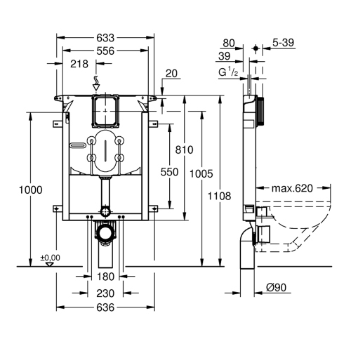 Immagine di Grohe UNISET modulo per vaso sospeso, con cassetta profonda 8 cm, flusso regolabile 38729000