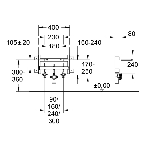 Immagine di Grohe UNISET modulo per bidet sospeso, raccordi regolabili in altezza 38703000