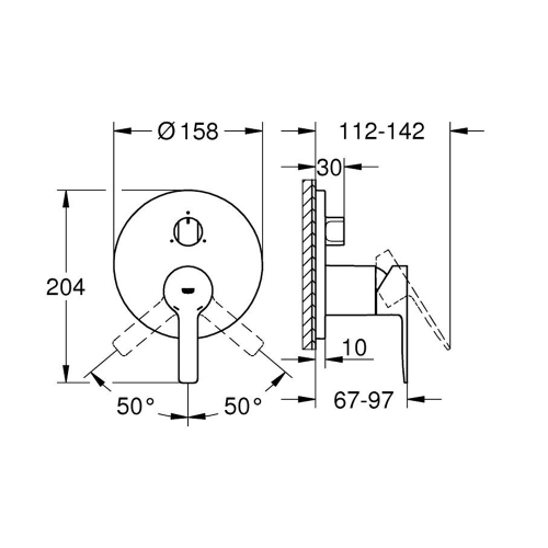 Immagine di Grohe LINEARE miscelatore monocomando a 3 vie, con deviatore, senza corpo incasso, finitura cromo 24095001