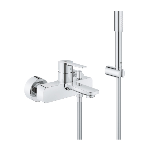 Immagine di Grohe LINEARE miscelatore monocomando per vasca/ o doccia, con deviatore automatico, manopola doccia, supporto doccia a parete e flessibile 150 cm, finitura cromo 33850001