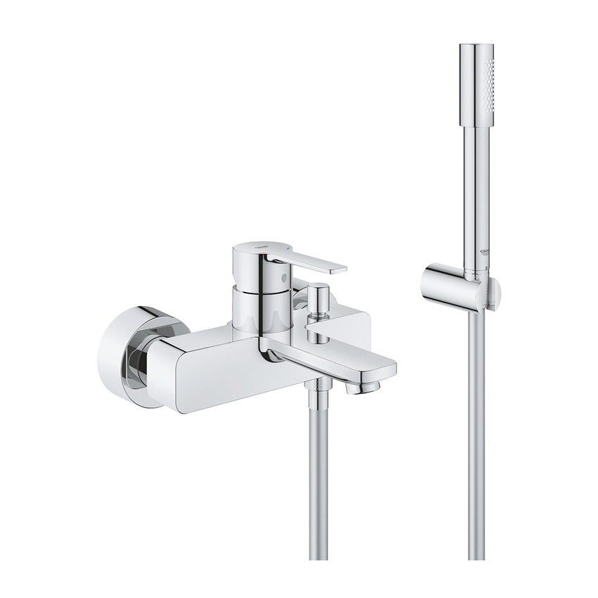 Immagine di Grohe LINEARE miscelatore monocomando per vasca/ o doccia, con deviatore automatico, manopola doccia, supporto doccia a parete e flessibile 150 cm, finitura cromo 33850001