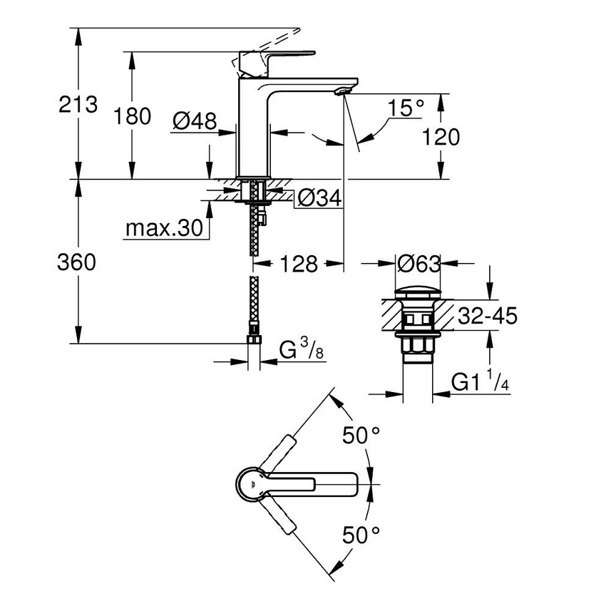 Immagine di Grohe LINEARE miscelatore monocomando H.18 cm, per lavabo, con piletta clic clac, senza scarico, finitura cromo 23106001