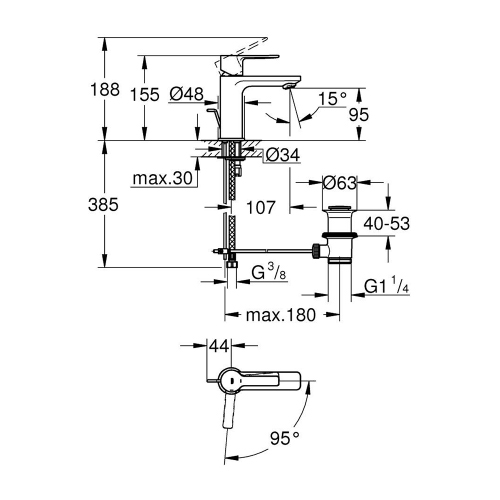 Immagine di Grohe LINEARE miscelatore monocomando H.16 cm, per lavabo, con scarico, finitura cromo 23790001