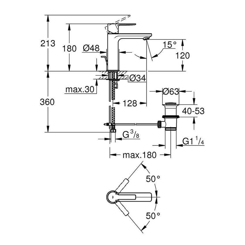 Immagine di Grohe LINEARE miscelatore monocomando H.18 cm, per lavabo, con scarico, finitura cromo 32114001