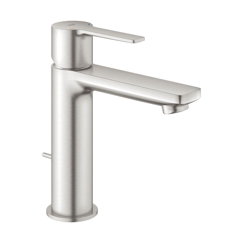 Immagine di Grohe LINEARE miscelatore monocomando H.18 cm, per lavabo, con scarico, finitura satinato super steel 32114DC1