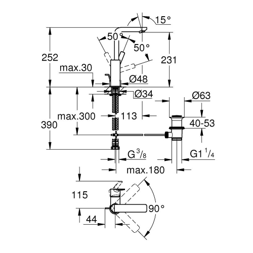 Immagine di Grohe LINEARE miscelatore monocomando H.25 cm, per lavabo, con scarico e bocca girevole, finitura cromo 23296001