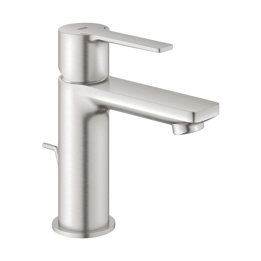 Immagine di Grohe LINEARE miscelatore monocomando H.16 cm, per lavabo, con scarico, finitura satinato super steel 32109DC1