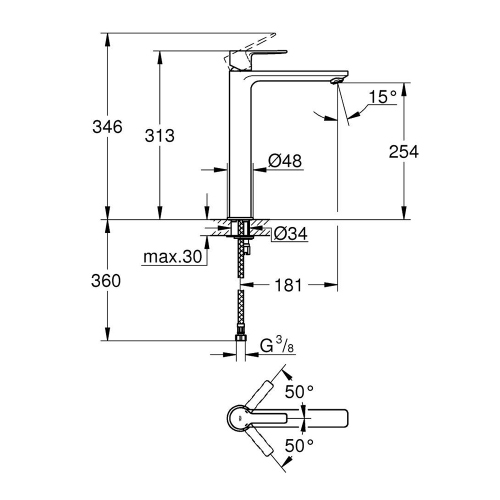 Immagine di Grohe LINEARE miscelatore freestanding H.31 cm, per bacinella, senza scarico, finitura cromo 23405001
