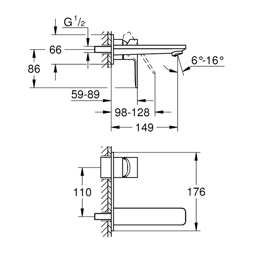 Immagine di Grohe LINEARE miscelatore 2 fori a parete, per lavabo, senza corpo incasso, finitura satinata super steel 19409DC1