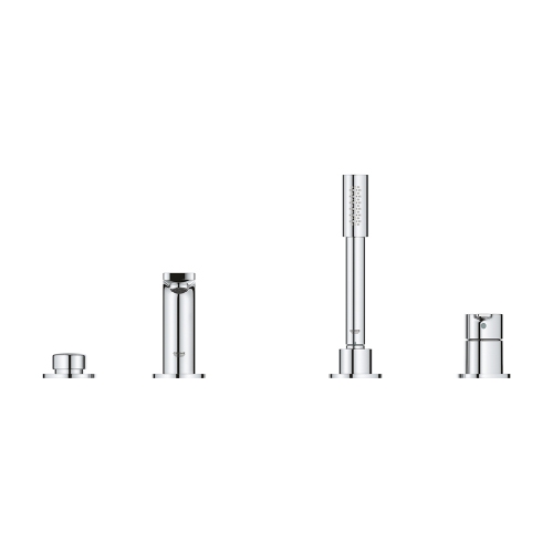 Immagine di Grohe LINEARE miscelatore monocomando a 4 fori, per vasca, con deviatore, manopola doccia e flessibile 200 cm, finitura cromo 19577001