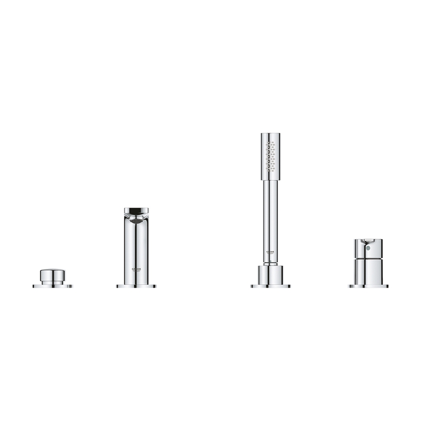 Immagine di Grohe LINEARE miscelatore monocomando a 4 fori, per vasca, con deviatore, manopola doccia e flessibile 200 cm, finitura cromo 19577001