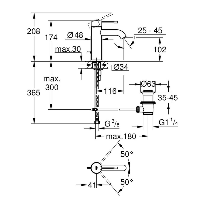 Grohe 24171001 ESSENCE miscelatore monocomando H.17 cm, per lavabo, con ...