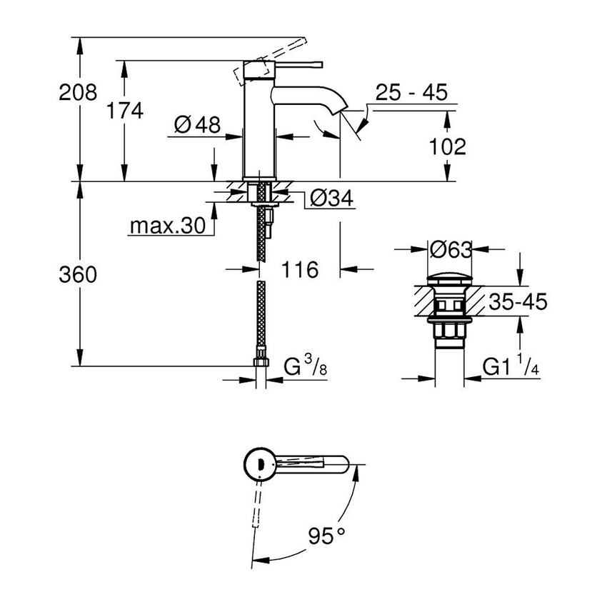 Immagine di Grohe ESSENCE miscelatore monocomando H.17 cm, per lavabo, senza scarico, finitura cromo 24179001