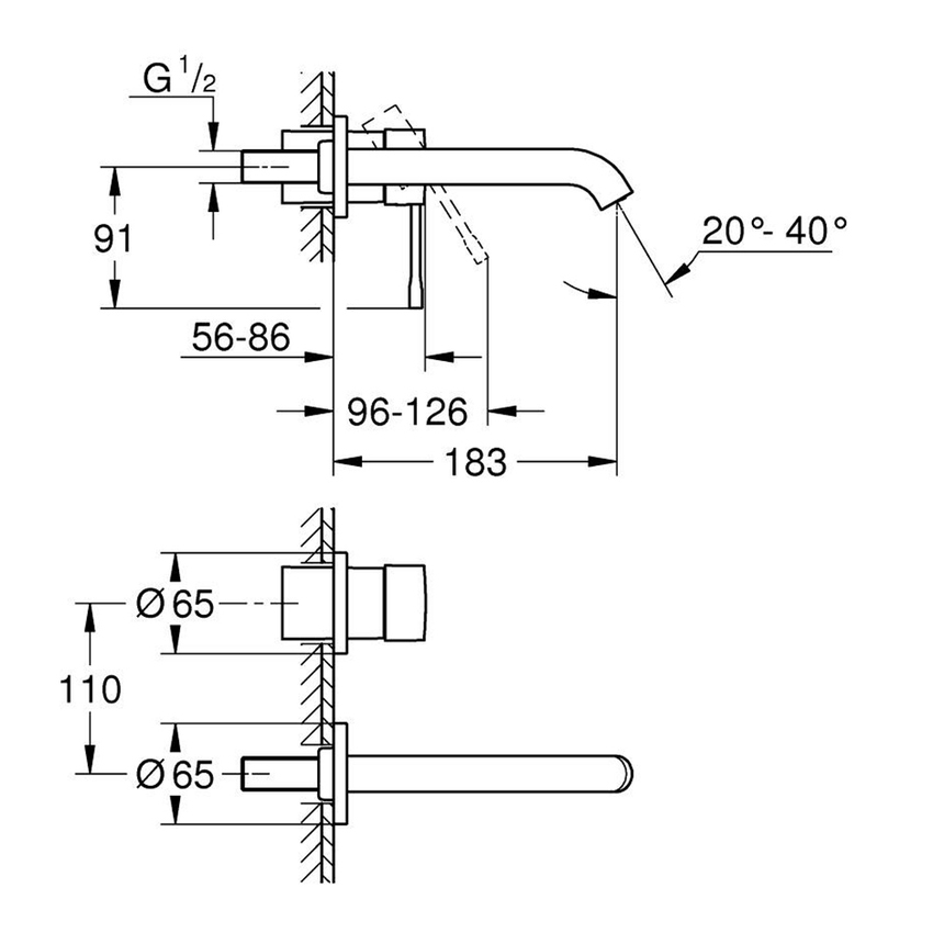 Immagine di Grohe ESSENCE miscelatore per lavabo P.18 cm, a 2 fori, da incasso, senza corpo incasso, finitura cromo 29192001