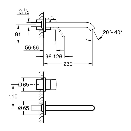 Immagine di Grohe ESSENCE miscelatore per lavabo P.23 cm, a 2 fori, da incasso, senza corpo incasso, finitura cromo 29193001