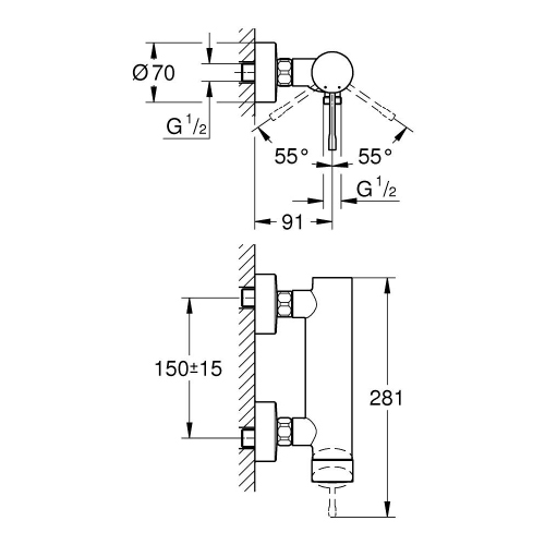 Immagine di Grohe ESSENCE miscelatore monocomando per doccia, a parete, con attacco flessibile, finitura cromo 25252001