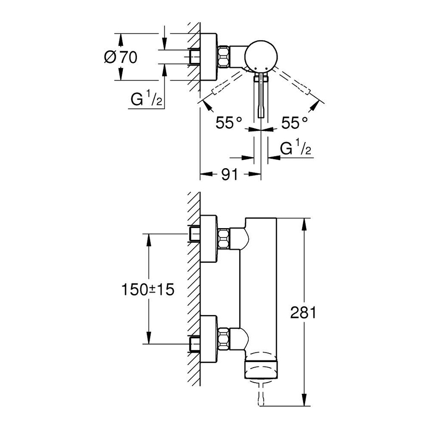 Immagine di Grohe ESSENCE miscelatore monocomando per doccia, a parete, con attacco flessibile, finitura cromo 25252001