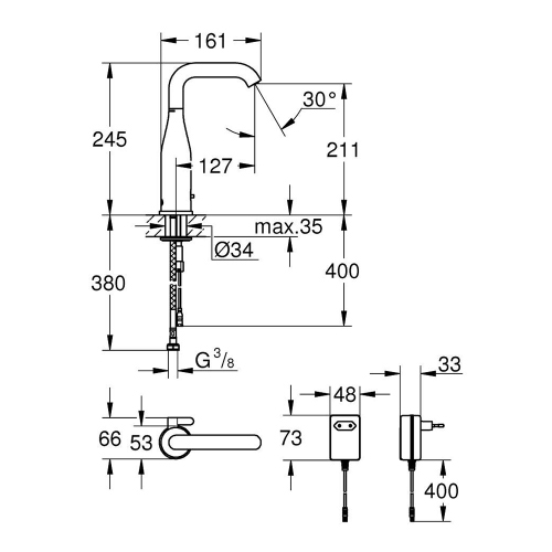 Immagine di Grohe ESSENCE E miscelatore elettronico H.25 cm, per lavabo, con comando infrarossi e limitatore di portata, finitura cromo 36444000