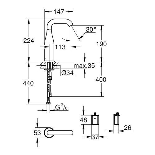 Immagine di Grohe ESSENCE E rubinetto elettronico H.22 cm, per lavabo, senza scarico, con comando ad infrarossi, finitura cromo 36446000