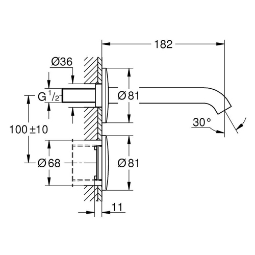 Immagine di Grohe ESSENCE E rubinetto elettronico per lavabo, a parete, con comando ad infrarossi, con corpo incasso, finitura cromo 36447000