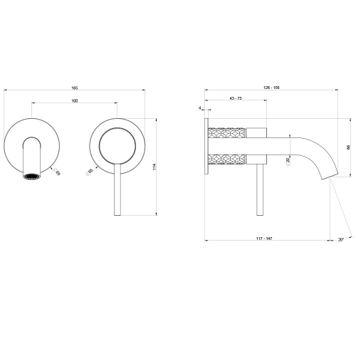 Immagine di Gessi 316 miscelatore lavabo, a parete, senza scarico e senza corpo incasso, finitura copper brushed PVD 54183#708
