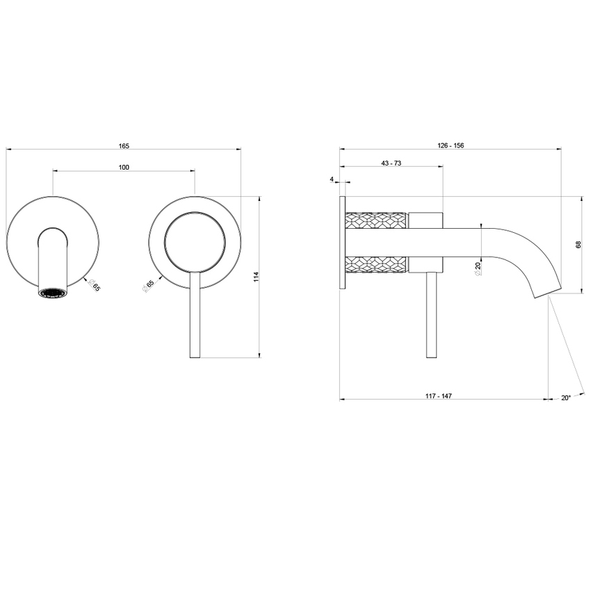 Immagine di Gessi 316 miscelatore lavabo, a parete, senza scarico e senza corpo incasso, finitura steel brushed 54183#239