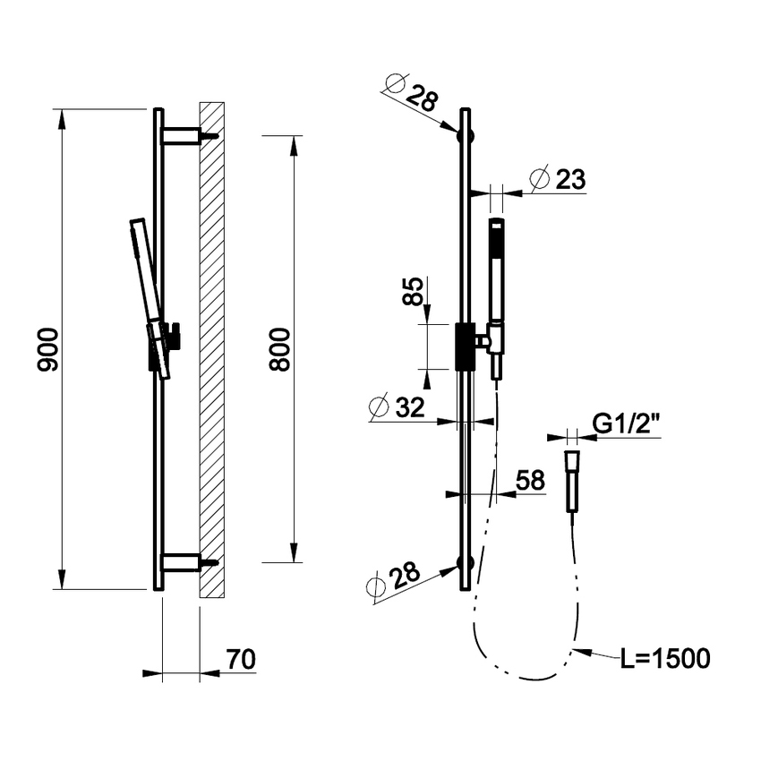 Immagine di Gessi SHOWER asta saliscendi con doccetta anticalcare e flessibile 150 cm, finitura cromo 63484#031