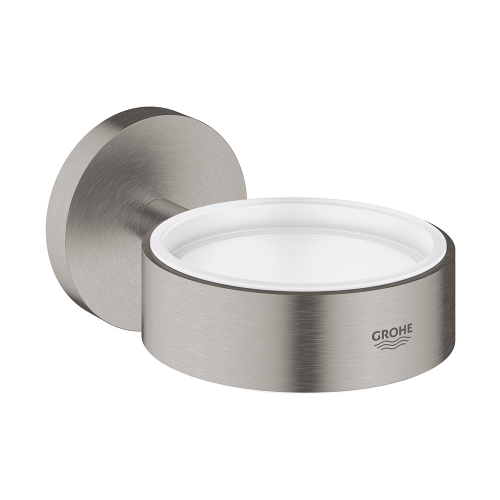 Immagine di Grohe ESSENTIALS supporto per bicchiere, dispenser sapone o portasapone, finitura satinato super steel 40369DC1
