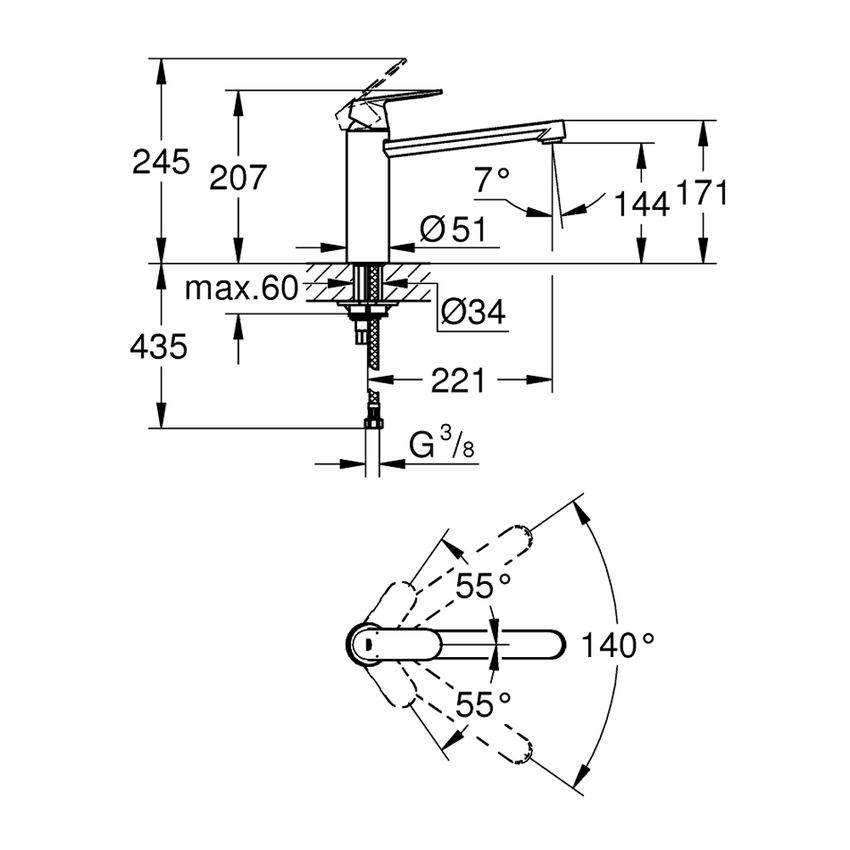 Immagine di Grohe EUROSMART COSMOPOLITAN miscelatore monocomando H.21 cm per lavello, con bocca girevole, finitura cromo 30193000