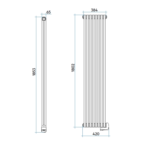 Immagine di Irsap TESI2 EH-1800-08 radiatore elettrico, 8 elementi, H.185,3 L.38,4 P.6,5 cm, colore bianco standard finitura lucido Cod.01 RT218000801IRHNN