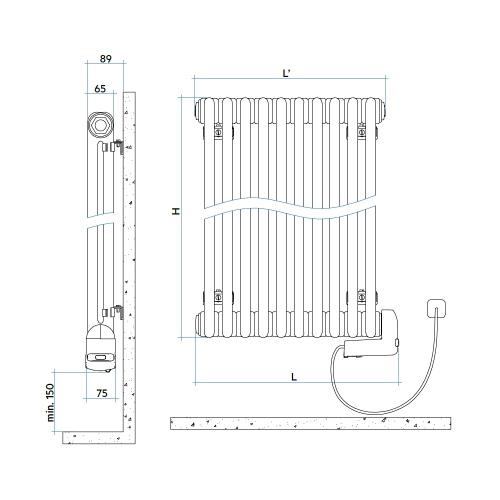 Immagine di Irsap TESI2 EH-1800-08 radiatore elettrico, 8 elementi, H.185,3 L.38,4 P.6,5 cm, colore bianco standard finitura lucido Cod.01 RT218000801IRHNN