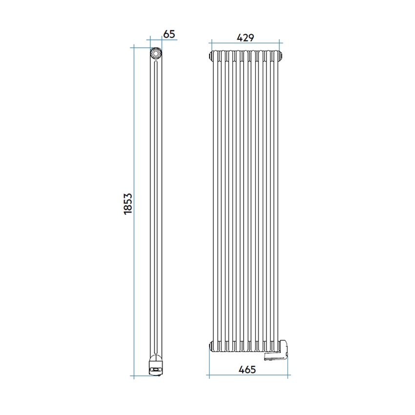 Immagine di Irsap TESI2 EH-1800-09 radiatore elettrico, 9 elementi, H.185,3 L.42,9 P.6,5 cm, colore bianco standard finitura lucido Cod.01 RT218000901IRHRN