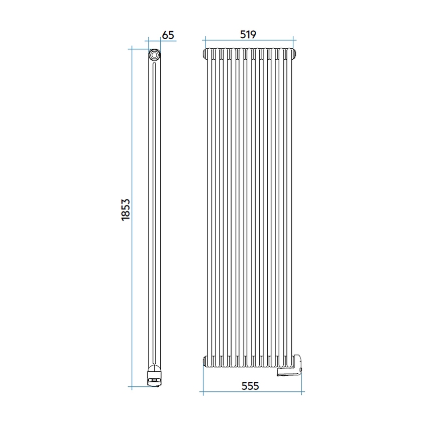 Immagine di Irsap TESI2 EH-1800-11 radiatore elettrico, 11 elementi, H.185,3 L.51,9 P.6,5 cm, colore bianco standard finitura lucido Cod.01 RT218001101IRHUN
