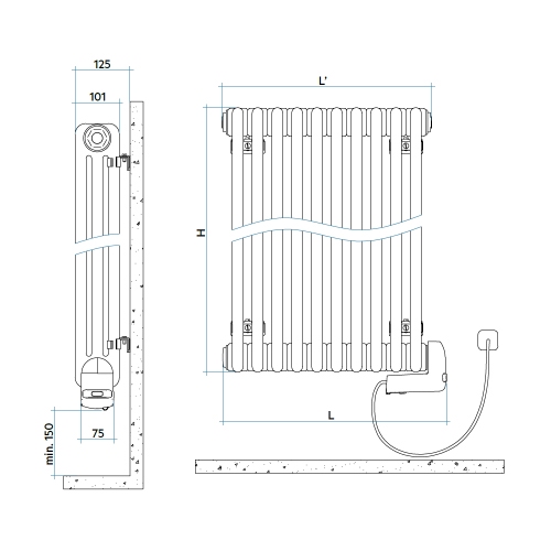 Immagine di Irsap TESI3 EH-600-21 radiatore elettrico, 21 elementi, H.65,3 L.96,9 P.6,5 cm, colore bianco standard finitura lucido Cod.01 RT306002101IRHVN