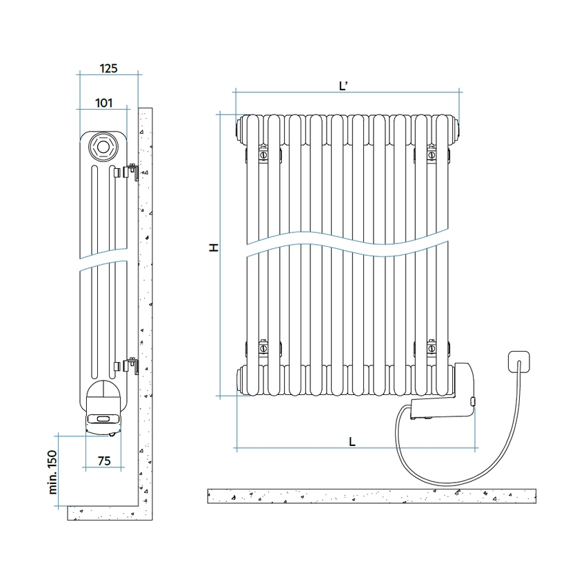 Immagine di Irsap TESI3 EH-600-21 radiatore elettrico, 21 elementi, H.65,3 L.96,9 P.6,5 cm, colore bianco standard finitura lucido Cod.01 RT306002101IRHVN