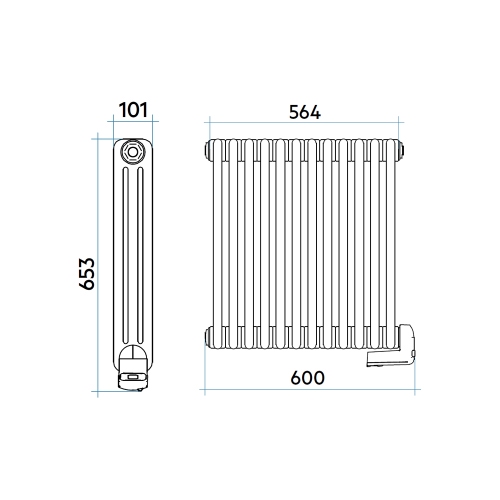 Immagine di Irsap TESI3 EH-600-12 radiatore elettrico, 12 elementi, H.65,3 L.56,4 P.6,5 cm, colore bianco standard finitura lucido Cod.01 RT306001201IRHNN