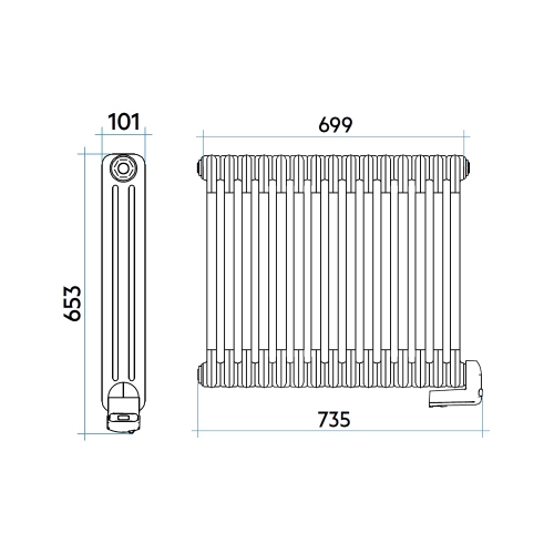 Immagine di Irsap TESI3 EH-600-15 radiatore elettrico, 15 elementi, H.65,3 L.73,5 P.6,5 cm, colore bianco standard finitura lucido Cod.01 RT306001501IRHRN