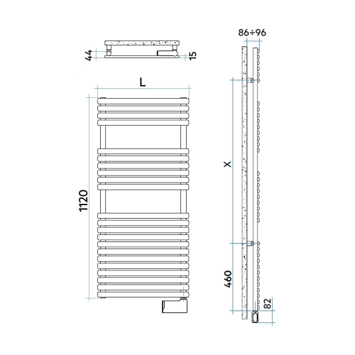 Immagine di Irsap ELLIPSIS_30 B ELETTRICO scaldasalviette 22 tubi, 3 intervallo, H.112 L.51 P.4,4 cm, con modulo bluetooth integrato, colore bianco standard finitura lucido Cod.01 HTM051Y01IR01NNN