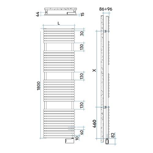 Immagine di Irsap ELLIPSIS_30 B ELETTRICO scaldasalviette 36 tubi, 4 intervallo, H.180 L.51 P.4,4 cm, con controllo elettronico, colore bianco standard finitura lucido Cod.01 HTG051H01IR01NNN