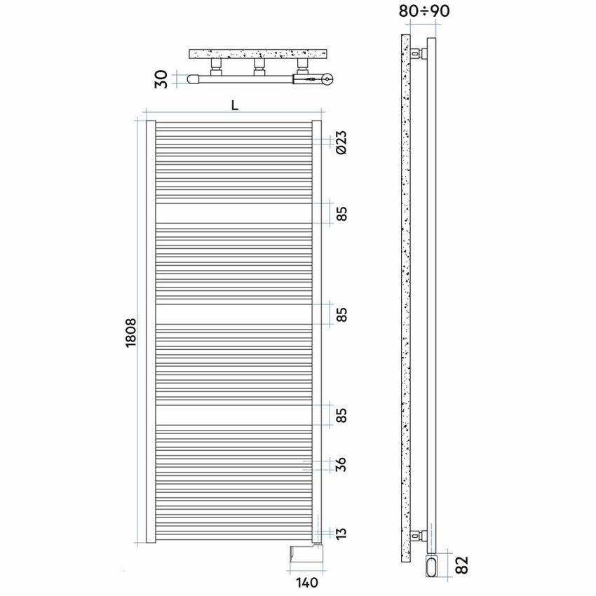 Immagine di Irsap NOVO CROMATO ELETTRICO scaldasalviette 44 tubi H.180,8 L.75 P.3 cm con modulo bluetooth integrato, finitura cromo Cod.50 NLG075Y50IR01NNN