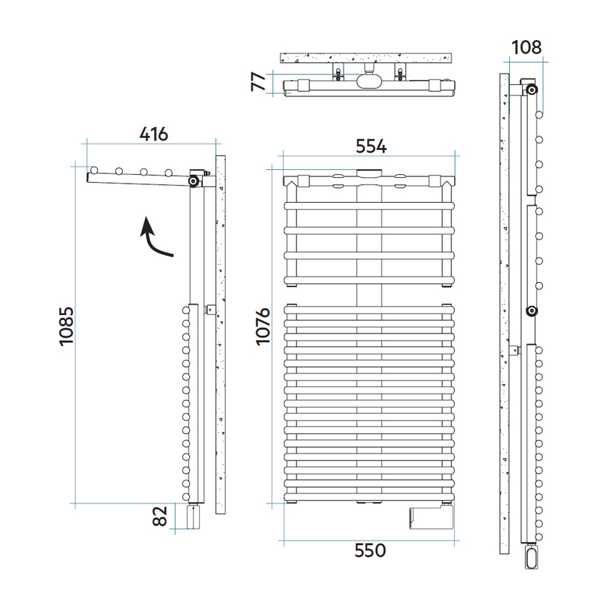 Immagine di Irsap GET UP ELETTRICO scaldasalviette 25 tubi, 2 intervallo, H.149,9 L.55 P.7,7 cm, con modulo bluetooth integrato, colore bianco standard finitura lucido Cod.01 GUL055Y01IR01NNN