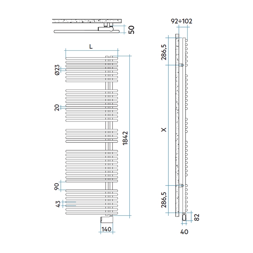 Immagine di Irsap FUNKY_S ELETTRICO scaldasalviette con collettore lato destro, 36 tubi, 4 intervalli, H.184,2 L.60 P.5 cm, con modulo bluetooth integrato, colore bianco standard finitura lucido Cod.01 YRG060Y01IR01NNN